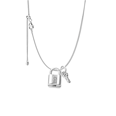Silverhalsband med hänglås och nyckel